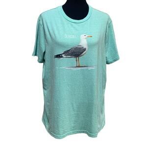 Upcycled Hand Printed Womens XL Slava Ukraine Flag Seagull Bird Artist Tee